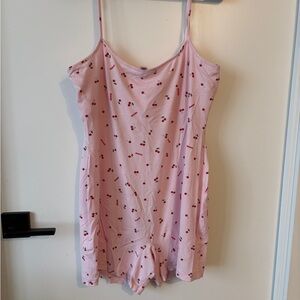 SKIMS Pink Cherry-Print Cami Romper